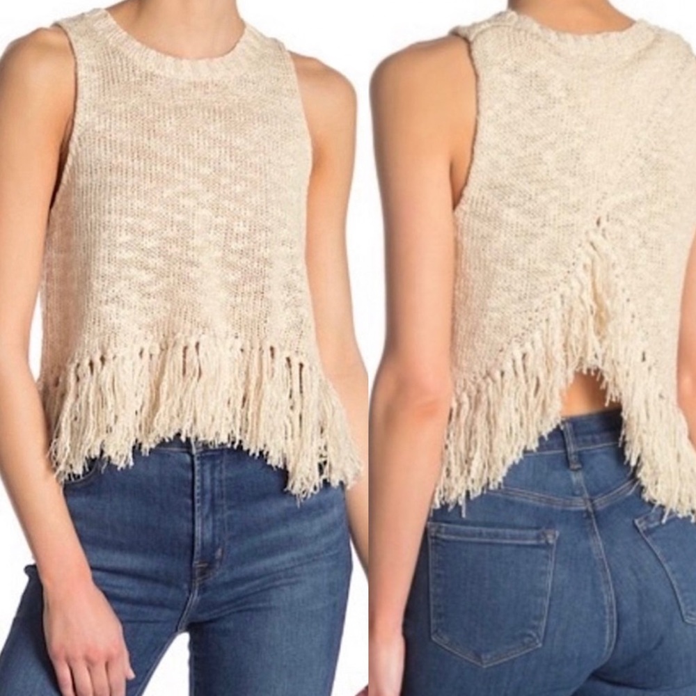 ASTR the label Fringe Hem Cross Back Sweater Tank